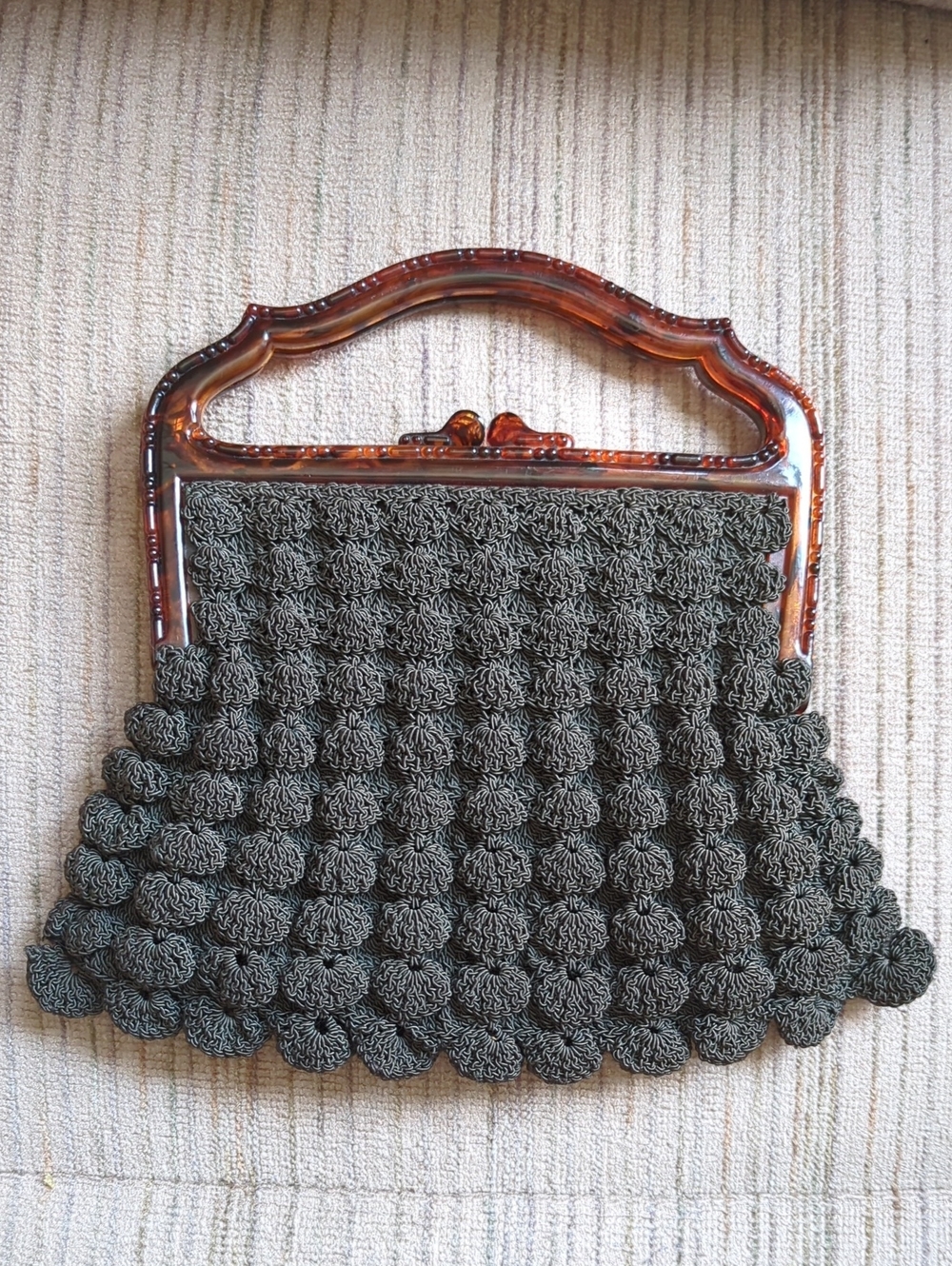 1940's Tilco Popcorn Crochet Chocolate Brown Purse Bag
